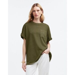 Madewell Womens Garment-Dyed Oversized Pocket Tee S Worn Olive Everyday Normcore